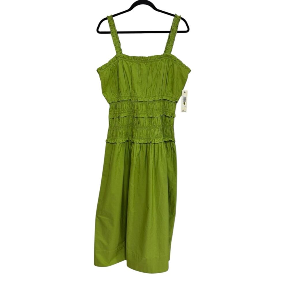 NWT Eliza J Smocked Cotton Poplin Midi Tank Dress in Green - Size 14